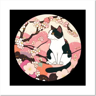 Kawaii Cat Sakura Under Cherry Blossom Trees Cute Posters and Art